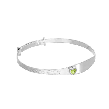 Bracelet jonc en argent sterling et cristal CZ avec pierre de naissance en forme de cœur