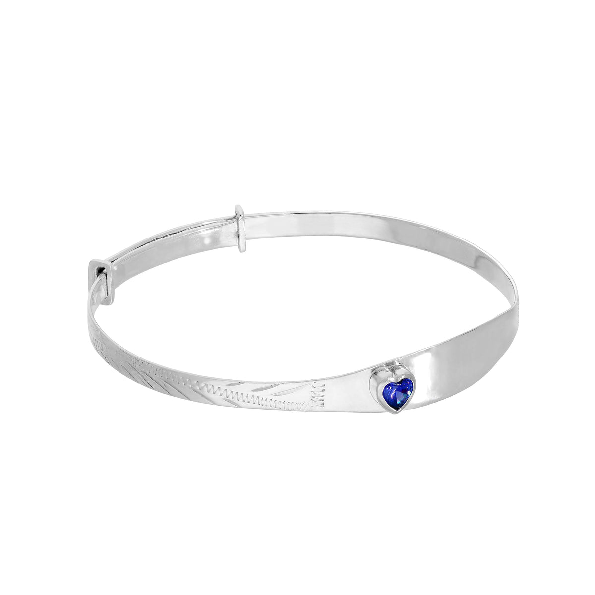 Bracelet jonc en argent sterling et cristal CZ avec pierre de naissance en forme de cœur