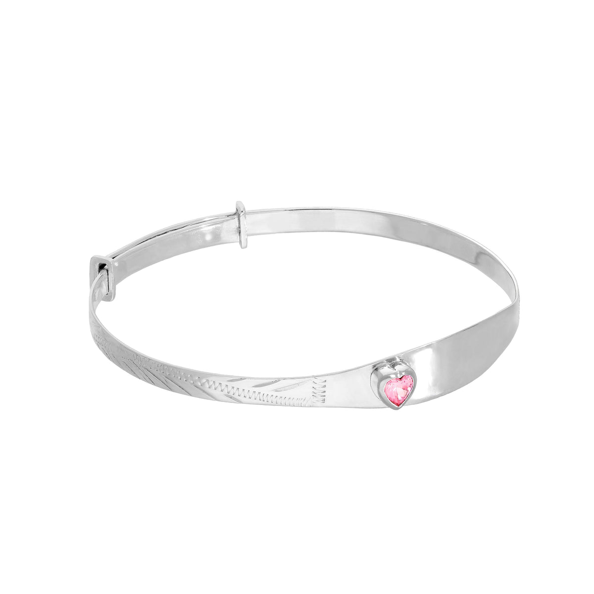 Bracelet jonc en argent sterling et cristal CZ avec pierre de naissance en forme de cœur