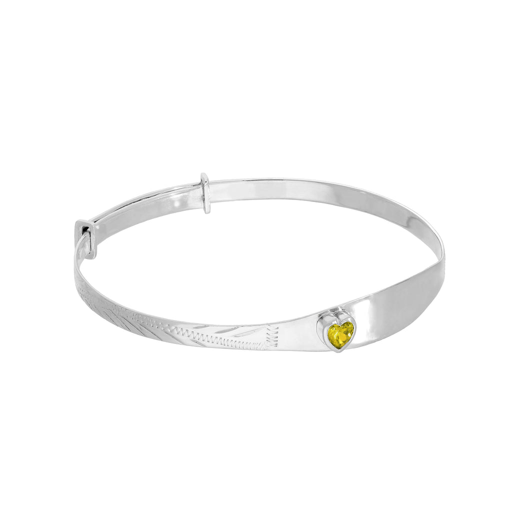 Bracelet jonc en argent sterling et cristal CZ avec pierre de naissance en forme de cœur