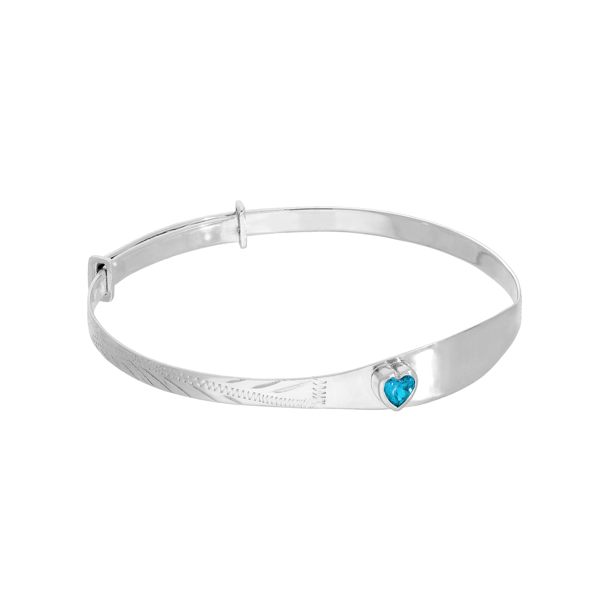 Bracelet jonc en argent sterling et cristal CZ avec pierre de naissance en forme de cœur