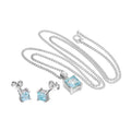Ensemble pendentif en argent sterling avec topaze bleu ciel carrée sur chaîne de 40 à 60 cm et boucles d'oreilles à tige