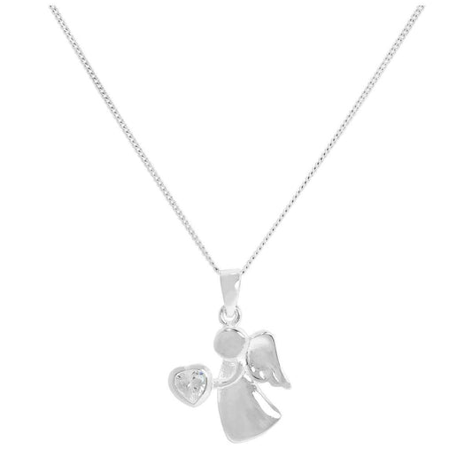 Collier avec pendentif ange en argent sterling et cristal CZ transparent, pierre de naissance d'avril, 14 à 32 pouces