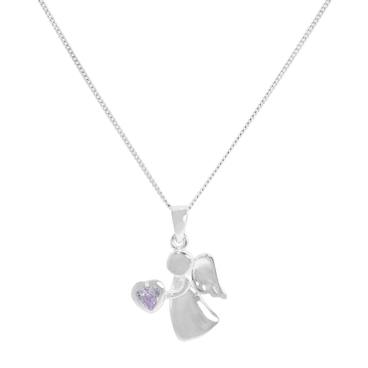 Collier avec pendentif ange en argent sterling et cristal Alexandrite CZ, pierre de naissance du mois de juin, 14 à 32 pouces