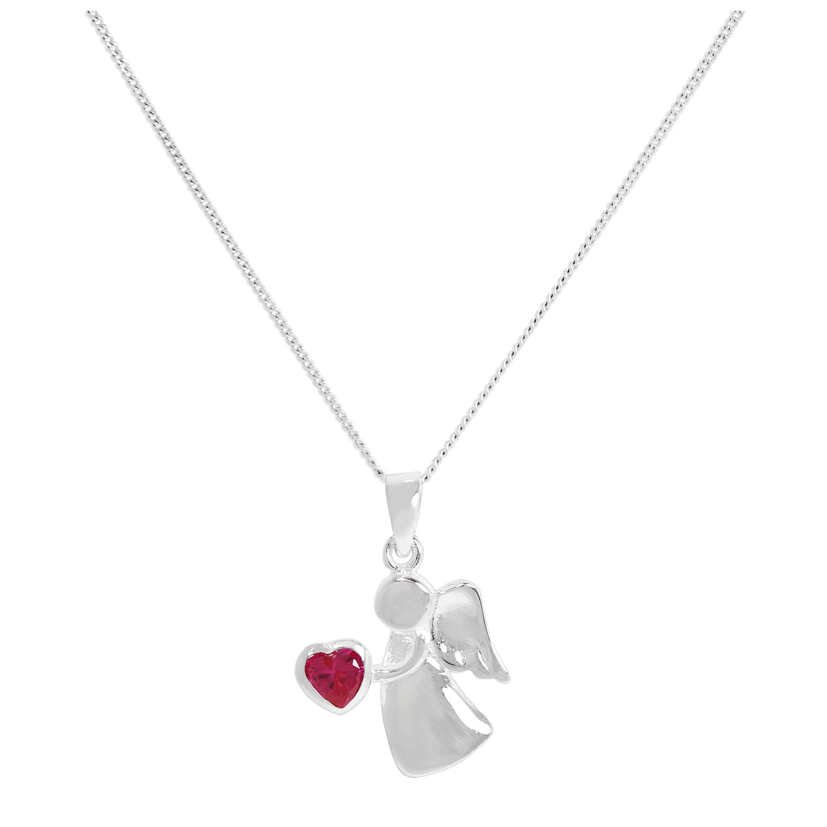 Collier avec pendentif ange en argent sterling et cristal rubis CZ, pierre de naissance de juillet, 35 à 81 cm