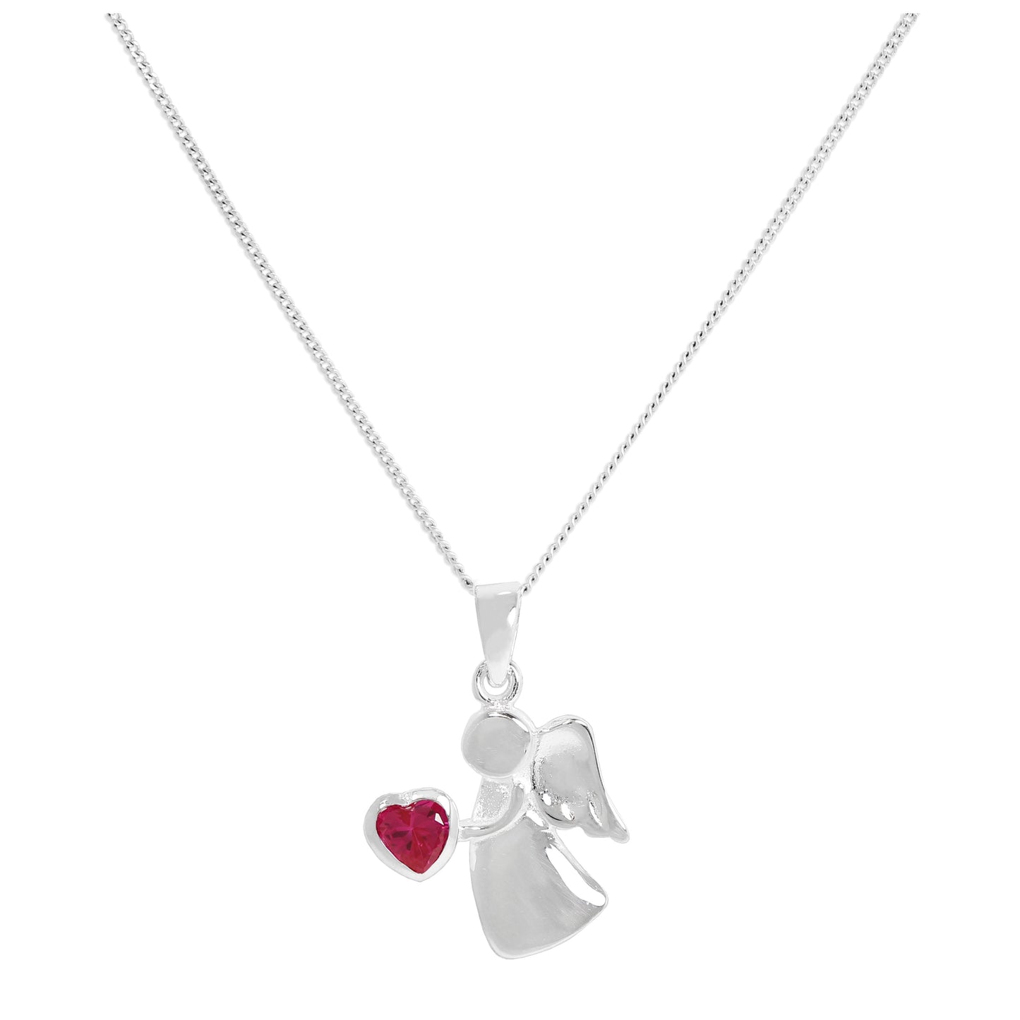Collier avec pendentif ange en argent sterling et cristal rubis CZ, pierre de naissance de juillet, 14 à 32 pouces