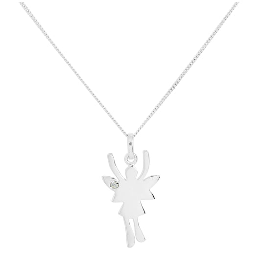 Collier pendentif fée funky en argent sterling et cristal CZ transparent, pierre de naissance d'avril, 14 à 32 pouces
