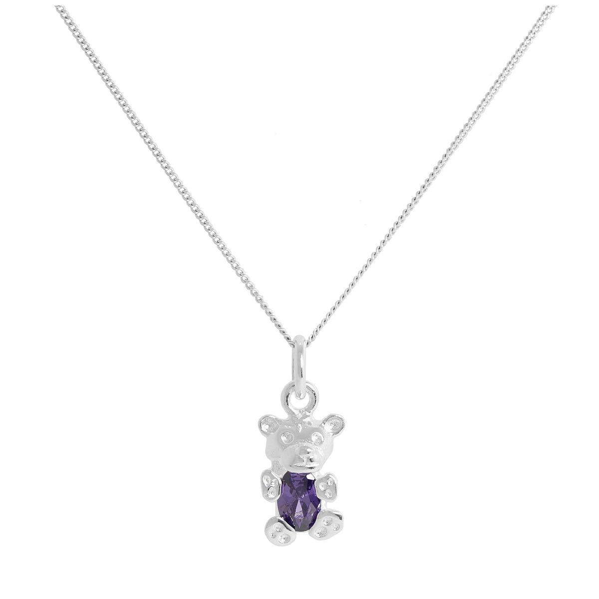 Collier ours en argent sterling avec améthyste et pierre de naissance CZ de février, 35,6 à 81,3 cm