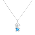 Collier ours en argent sterling avec pierre de naissance en oxyde de zirconium et aigue-marine de mars, 35 à 81 cm