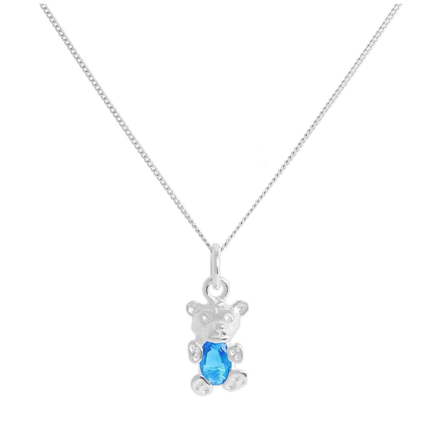 Collier ours en argent sterling avec pierre de naissance en oxyde de zirconium et aigue-marine de mars, 35 à 81 cm