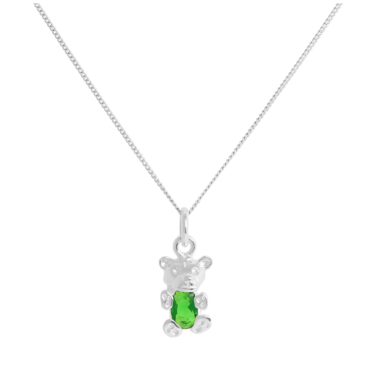Collier ours en argent sterling avec pierre de naissance en émeraude et zircone cubique, 35 à 81 cm