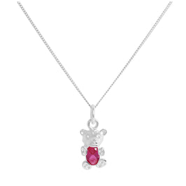 Collier ours en argent sterling avec rubis et pierre de naissance CZ de juillet, 35 à 81 cm