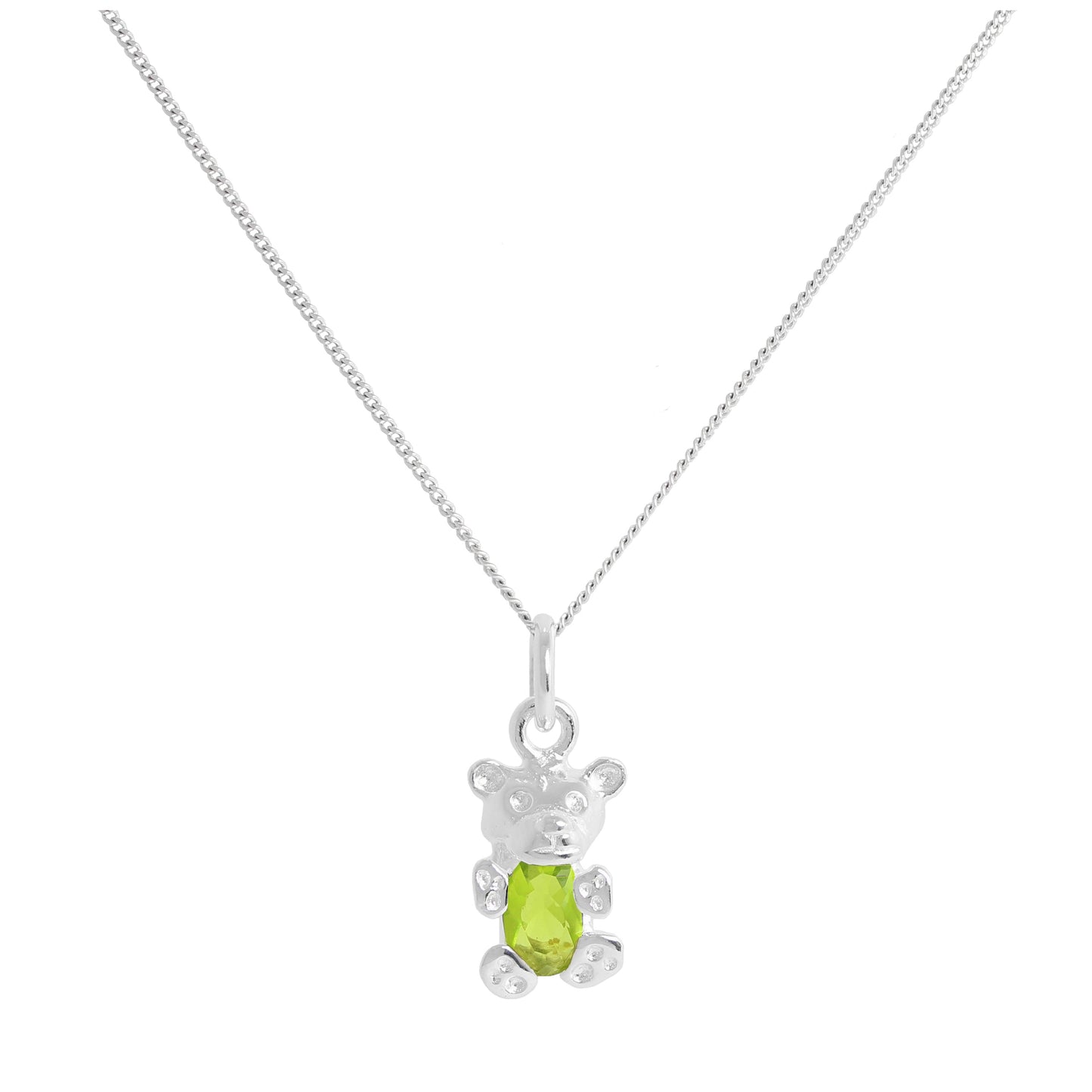 Collier ours en argent sterling avec péridot et pierre de naissance en oxyde de zirconium, 35,6 à 81,3 cm