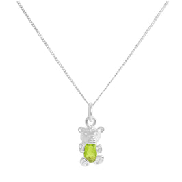 Collier ours en argent sterling avec péridot et pierre de naissance en oxyde de zirconium, 35,6 à 81,3 cm