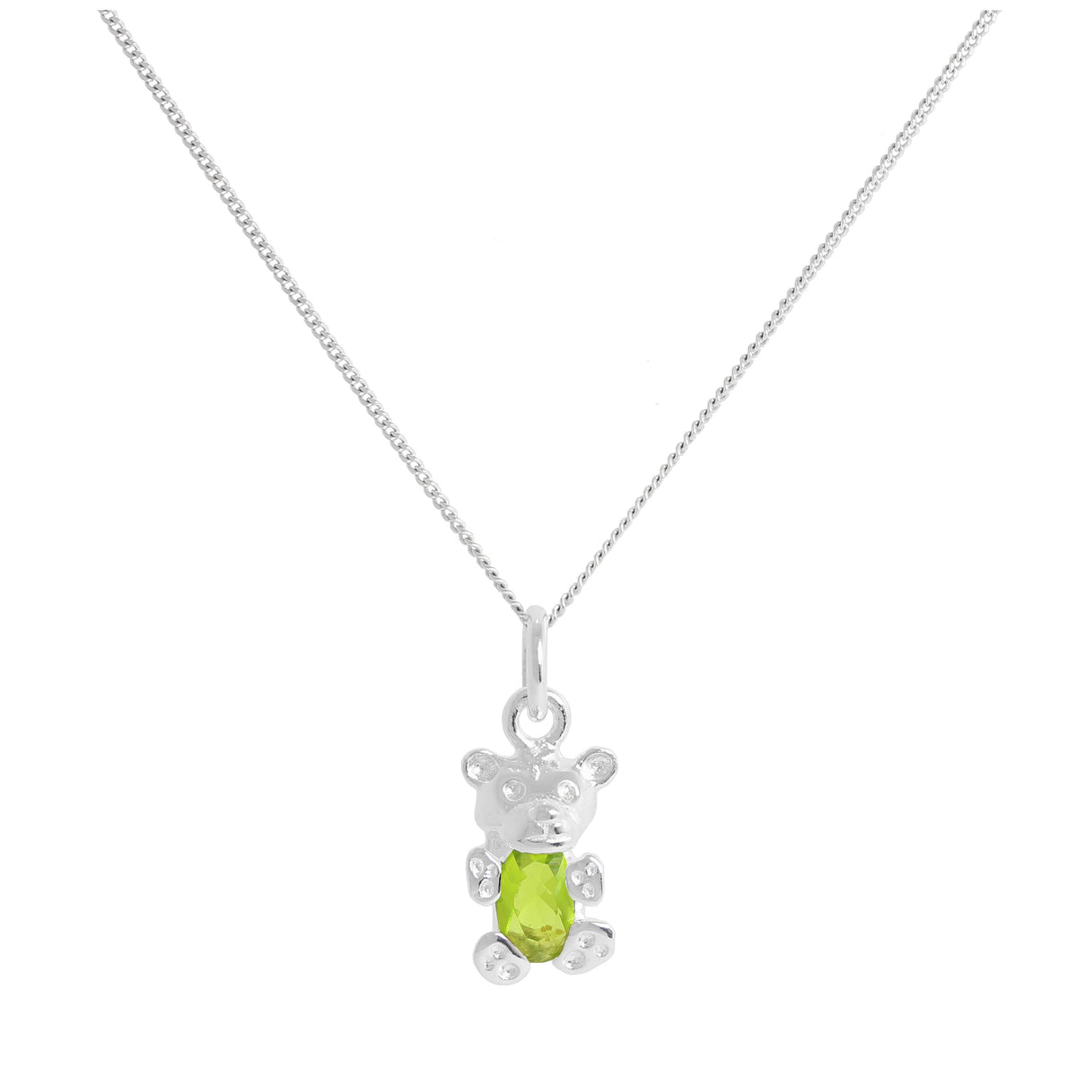 Collier ours en argent sterling avec péridot et pierre de naissance en oxyde de zirconium, 35,6 à 81,3 cm