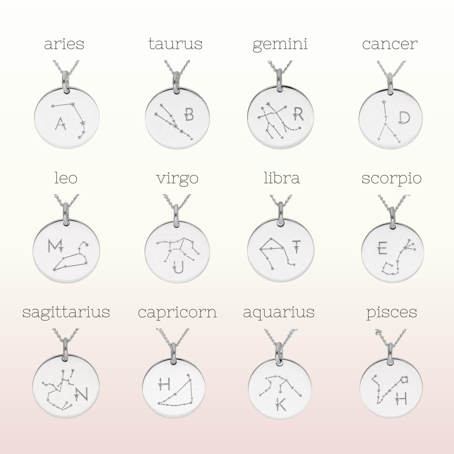 Collier personnalisé avec initiales en argent sterling et constellation