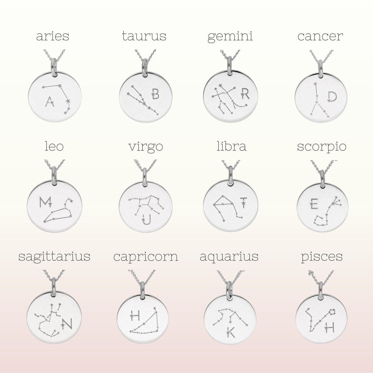 Collier personnalisé avec initiales en argent sterling et constellation