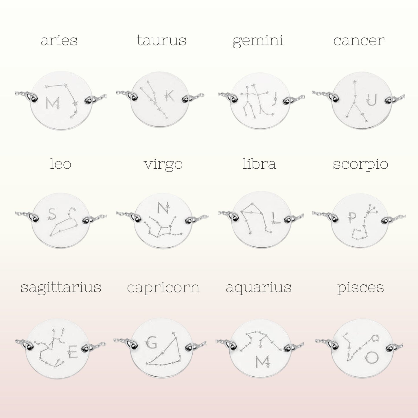 Bracelet personnalisé en argent sterling avec initiales constellations