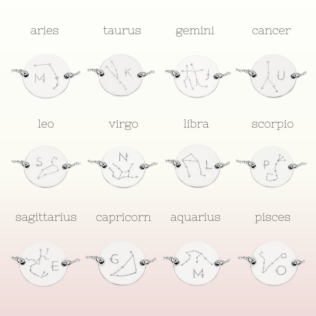 Bracelet personnalisé en argent sterling avec initiales constellations