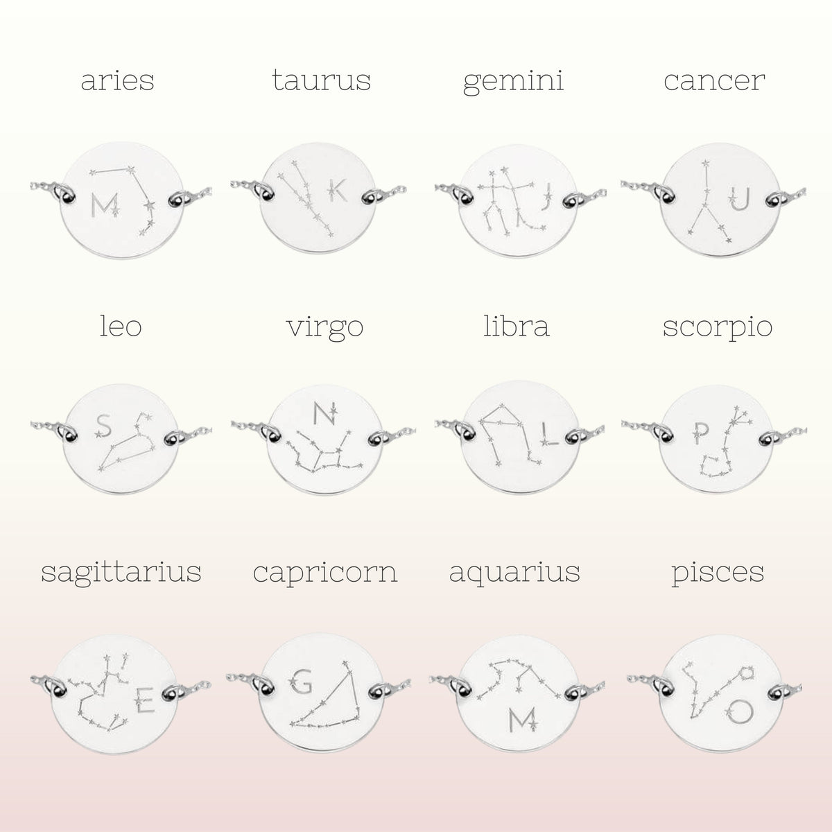 Bracelet personnalisé en argent sterling avec initiales constellations