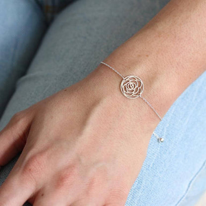 Bracelet réglable personnalisé en argent sterling avec fleur de naissance