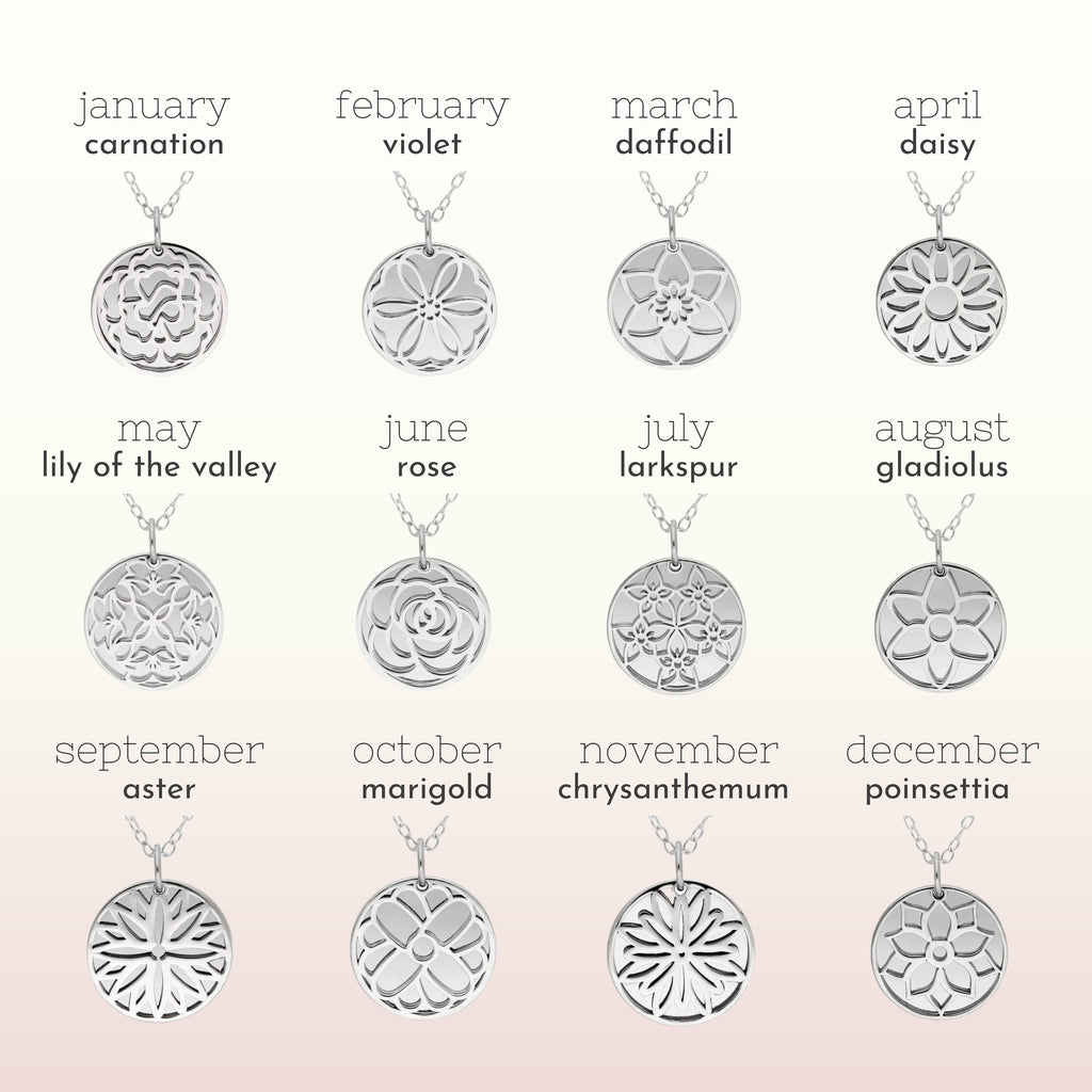 Collier de fleur de naissance personnalisé en argent sterling