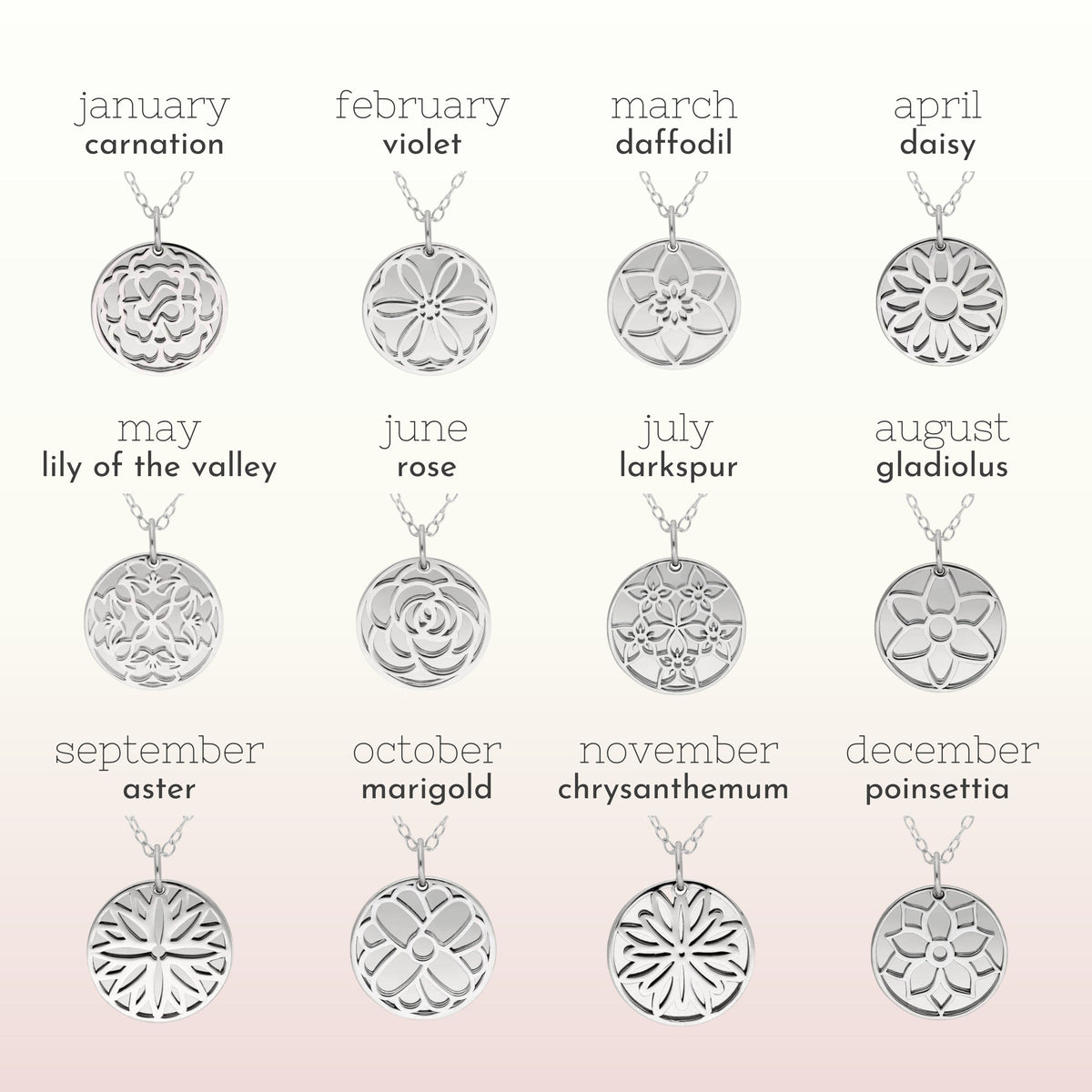 Collier de fleur de naissance personnalisé en argent sterling