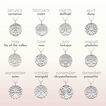 Collier de fleur de naissance personnalisé en argent sterling