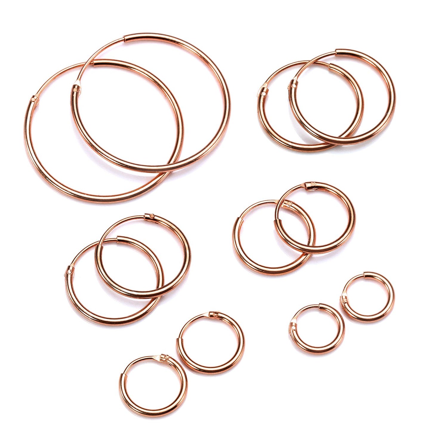 Créoles légères en argent sterling plaqué or rose de 8 à 35 mm