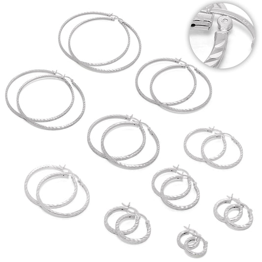 Boucles d'oreilles créoles carrées en argent sterling taille diamant de 2 mm (12 mm à 70 mm)