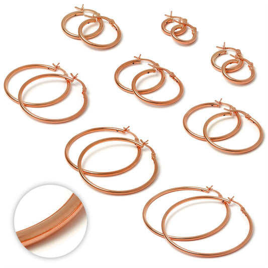 Boucles d'oreilles créoles en argent sterling plaqué or rose de 2 mm (12 mm à 70 mm)