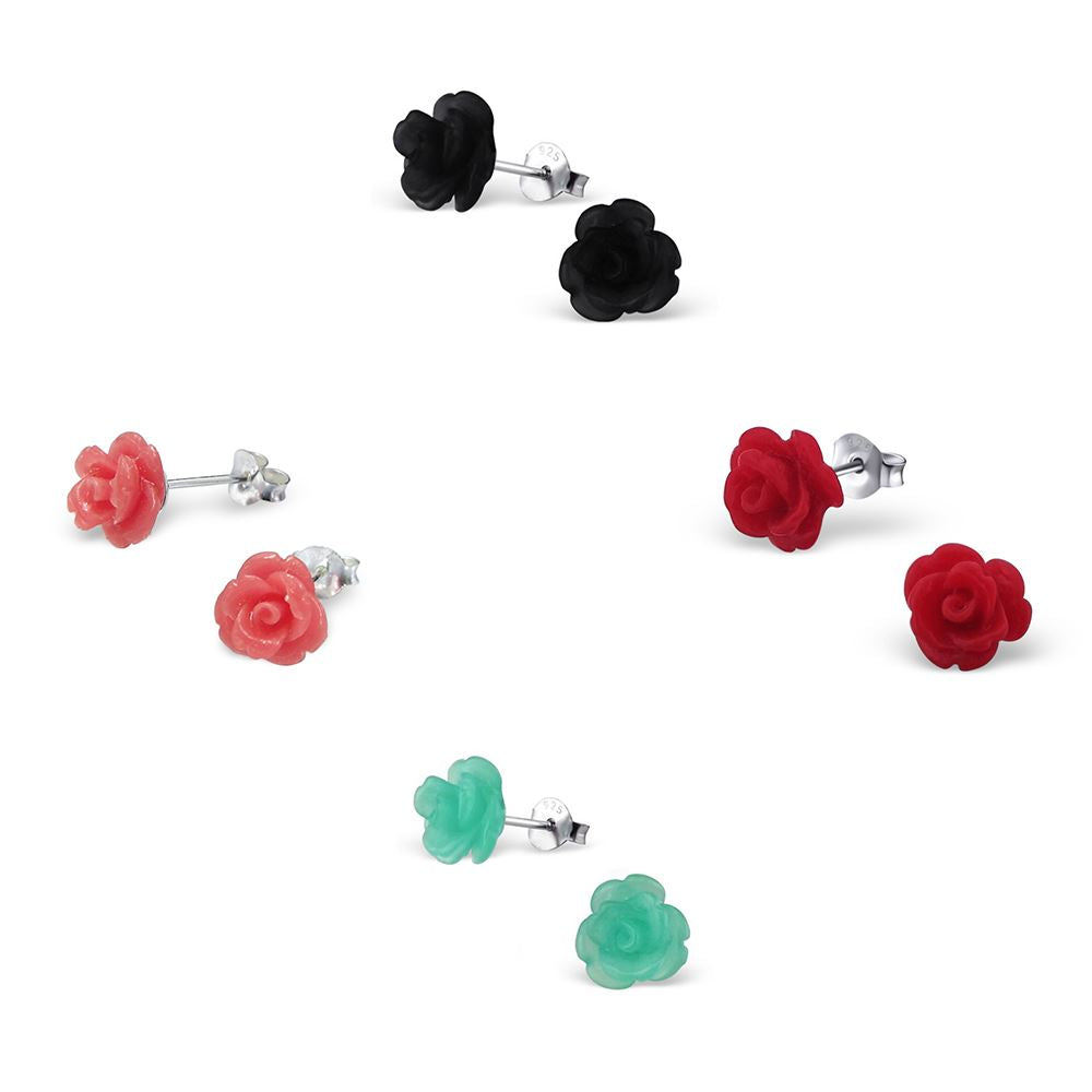 Boucles d'oreilles à tige en argent sterling et résine en forme de rose
