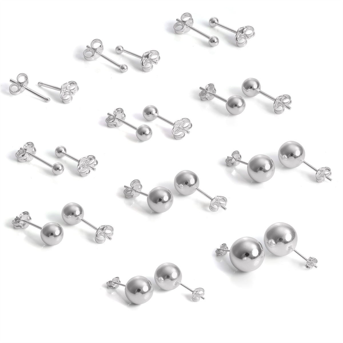 Boucles d'oreilles à tige légères en argent sterling de 1 à 12 mm