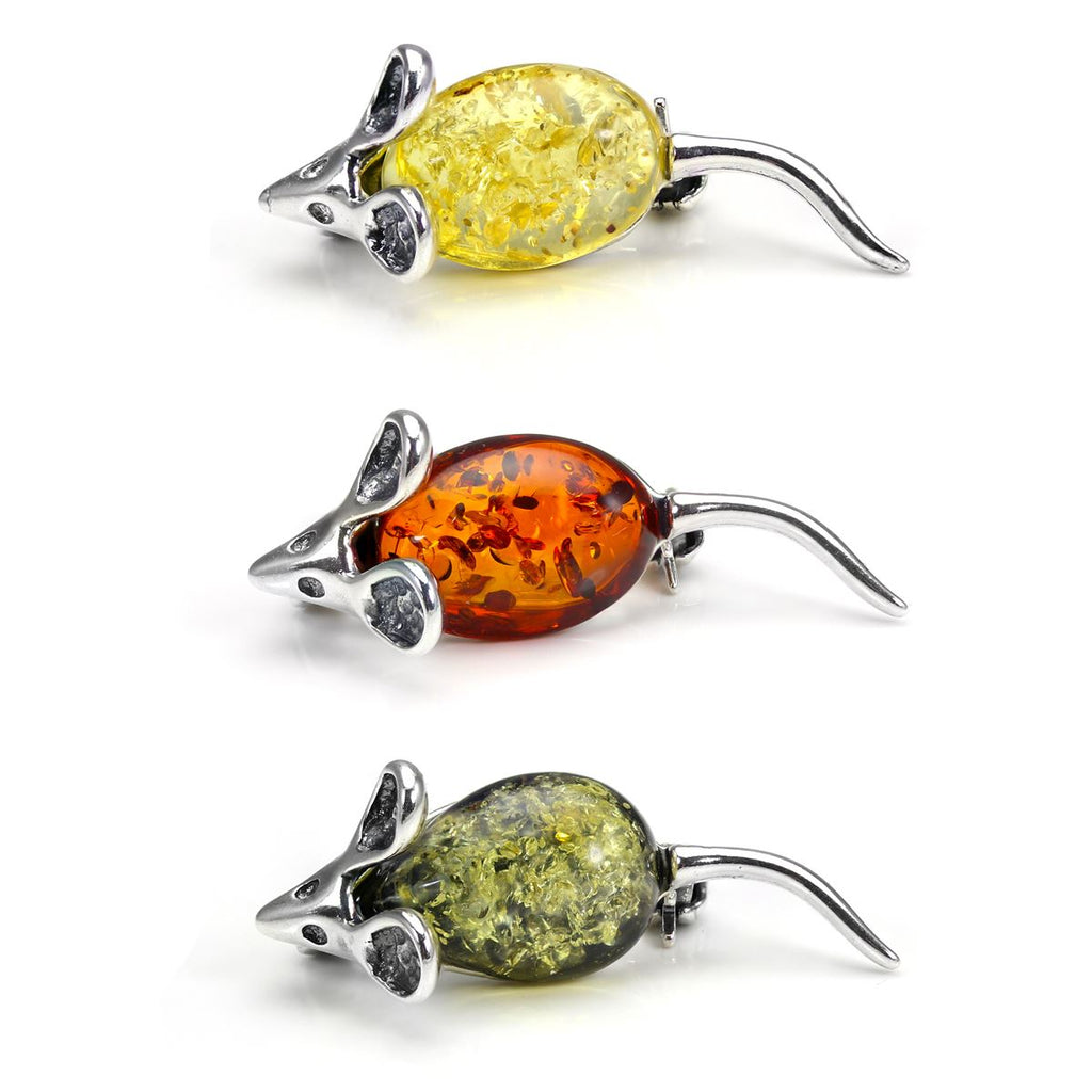 Broches souris en argent sterling et ambre de la Baltique - 3 couleurs