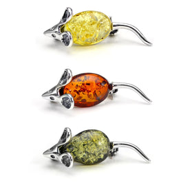 Broches souris en argent sterling et ambre de la Baltique - 3 couleurs