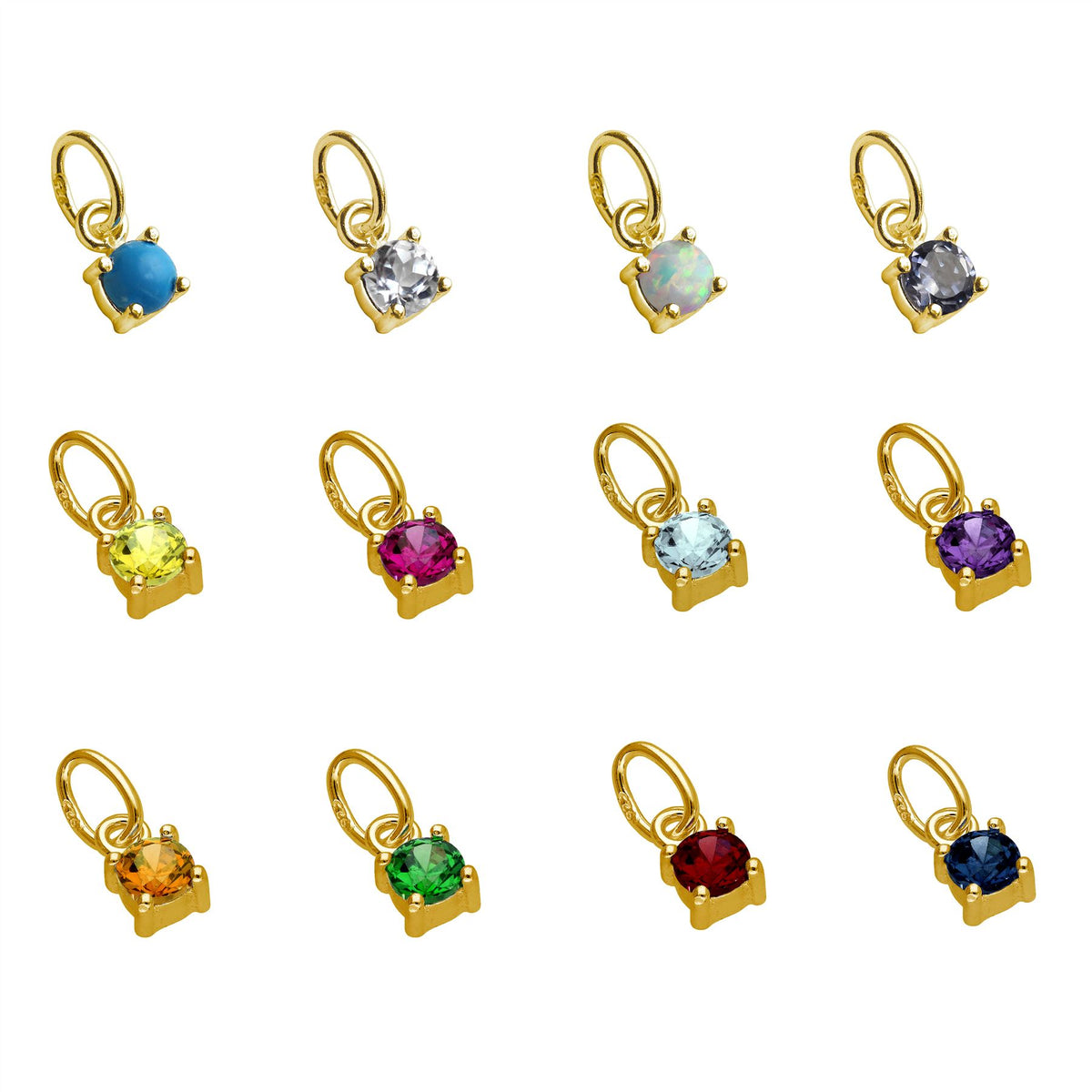 Breloque griffes pierre de naissance en argent sterling plaqué or et cristal d'oxyde de zirconium 4 mm