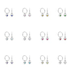 Boucles d'oreilles créoles en argent sterling avec pierre de naissance en forme de cœur, 10 à 22 mm