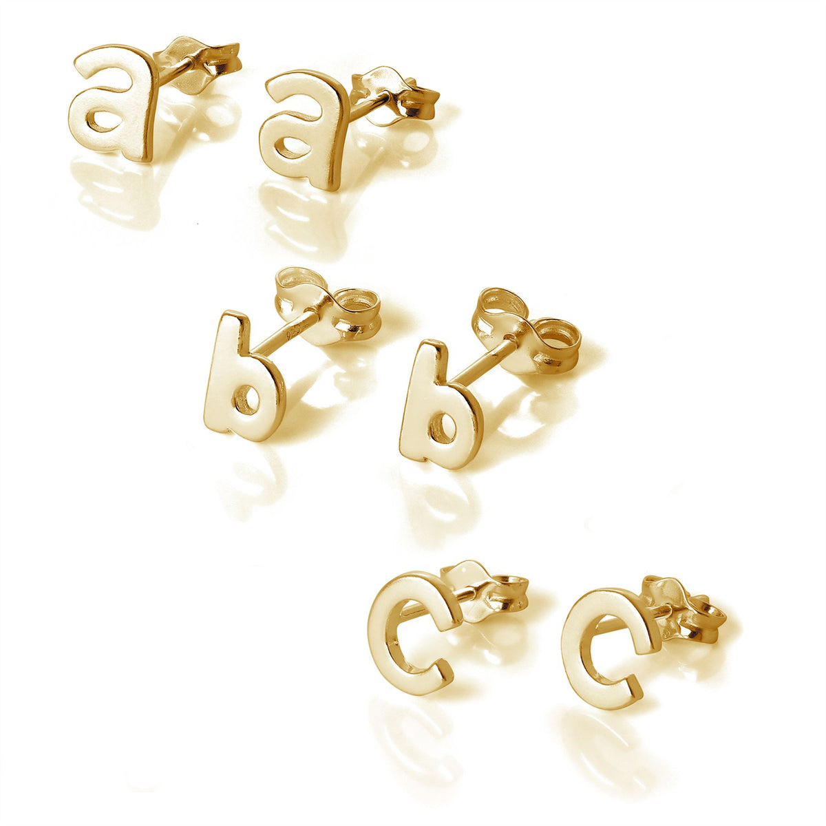 Boucles d'oreilles à tige en argent sterling plaqué or jaune avec lettres de l'alphabet