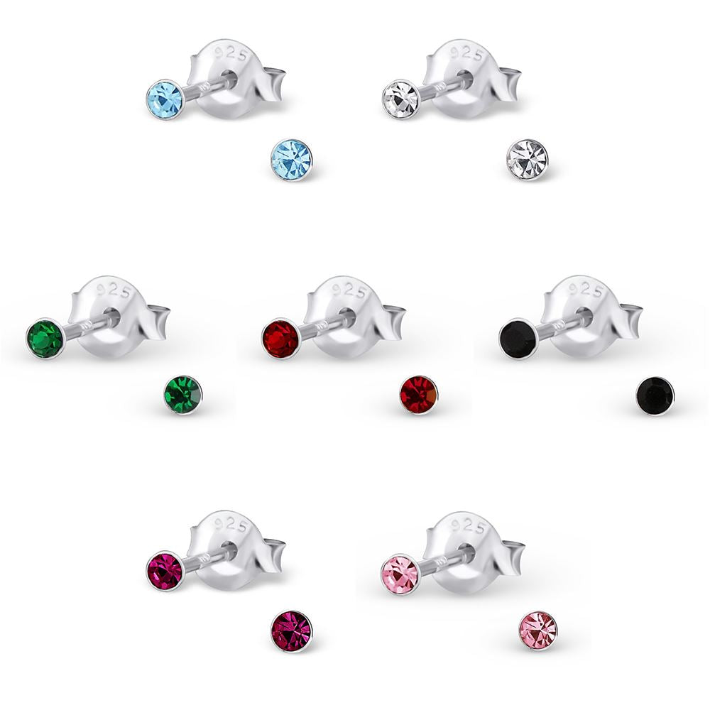 Boucles d'oreilles à tige en argent sterling et cristal de 2 mm