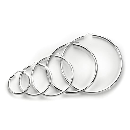 Boucles d'oreilles créoles rondes unies en argent sterling de 3 mm
