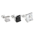 Clou d'oreille simple en argent sterling avec cristaux CZ carrés pour homme - 4-10 mm