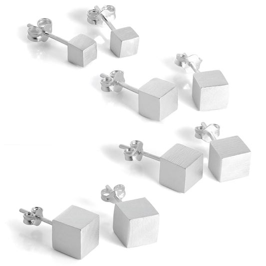 Boucles d'oreilles à tige cubiques en argent sterling brossé 4 mm - 7 mm