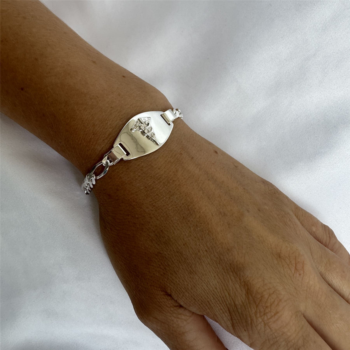 Bracelet d'alerte médicale gravable en argent sterling de 6 mm, 19 cm