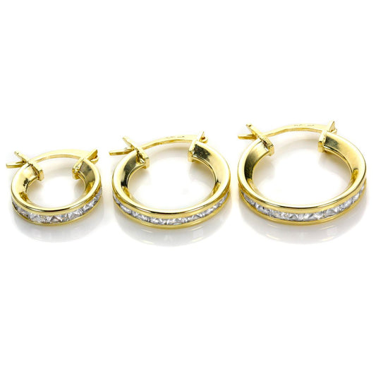 Boucles d'oreilles créoles en or jaune 9 carats et oxyde de zirconium