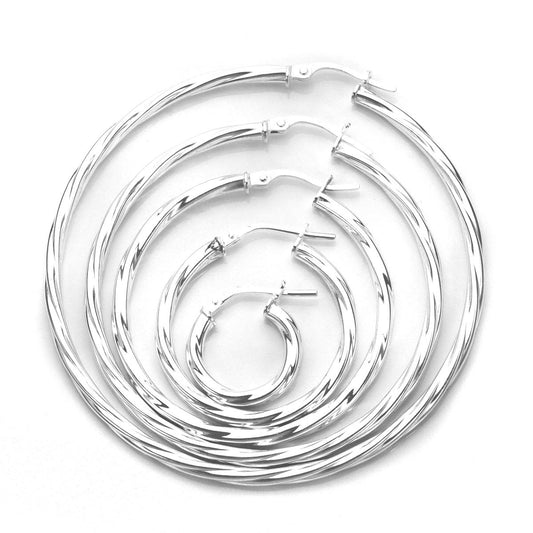 Boucles d'oreilles créoles en argent sterling torsadées de 2,5 mm