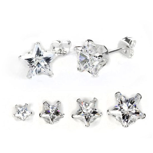 Boucles d'oreilles à tige en argent sterling avec étoile transparente en oxyde de zirconium