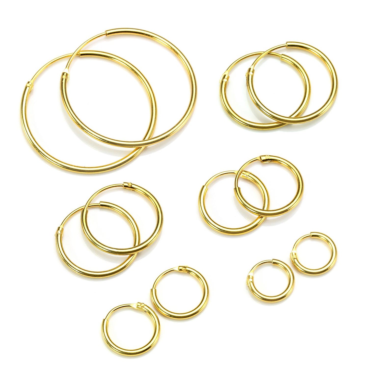 Boucles d'oreilles créoles en argent sterling plaqué or - 8 mm - 35 mm