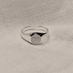 Chevalière ronde personnalisée en argent sterling avec initiale motif soleil, taille 49 à 70